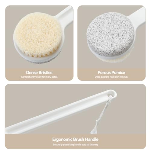 Long Handle 2-in-1 Pumice Stone & Foot Scrub Brush for Callus Removal