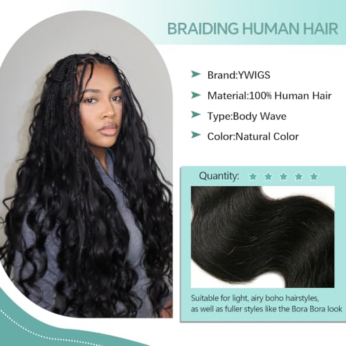 Y WIGS 18 Inch Body Wave Human Braiding Hair 50g NC - Boho & Box Braid Extensions