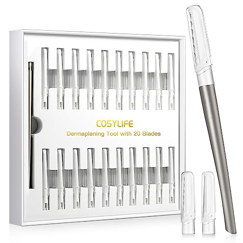 Dermaplaning Tool for Face Exfoliation, with 20 Replaceable Blades, Facial Shaver/Eyebrow Razor, Peach Fuzz Removal Eyebrow Shaper for Women, Easy to Use Dermaplaner Help Exfoliate and Smooth Skin