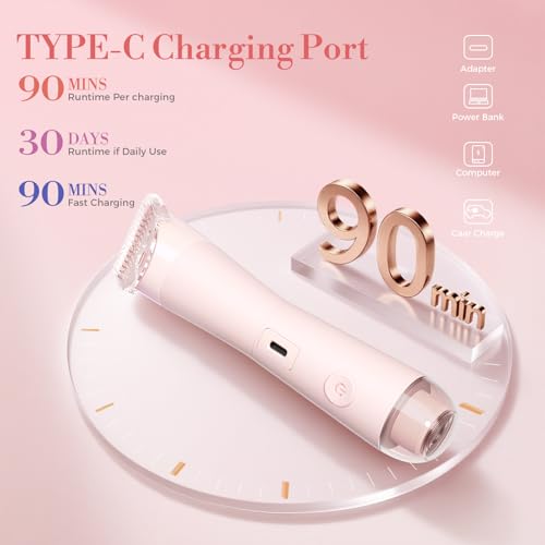 Bikini Trimmer for Women, Flyant 2 in 1 Electric Shaver for Women, Pubic Hair Trimmer Waterproof IPX7 with LED, Bikini Razor for Leg Arm Underarm Bikini Area, Teen Girl Gifts - Lavender Dream Purple
