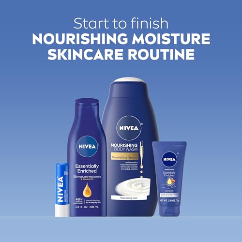 NIVEA Skin Care Set For Her, Nourishing Body Wash, Moisturizing Body Lotion, Lip Balm Stick with Shea Butter, & Multi Purpose Face, Body & Foot Cream, 4 Piece Gift Set