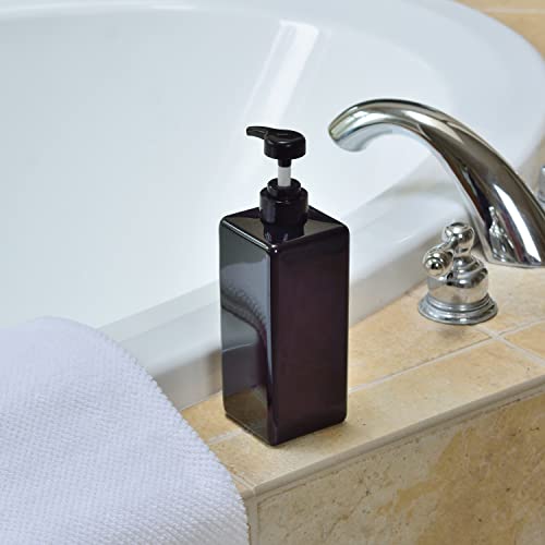 Youngever 3 Pack Pump Bottles for Shampoo 24 Ounce, Empty Shampoo Pump Bottles, Plastic Square with Lockdown-Leak Proof-Pumps (Black)