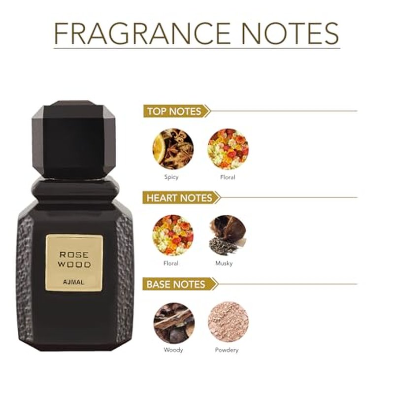 Ajmal Rose Wood Eau De Parfum - Unisex Floral Woody Fragrance 100ml