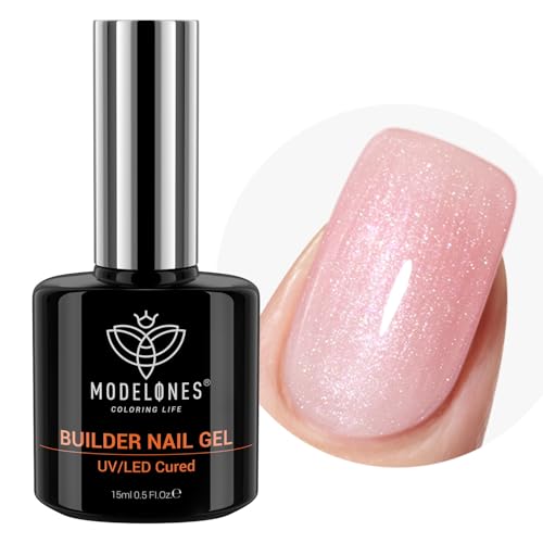 Modelones Builder Nail Gel 8-in-1 Pink Shimmer Cinnamon Glow - Long-Lasting Glitter Manicure