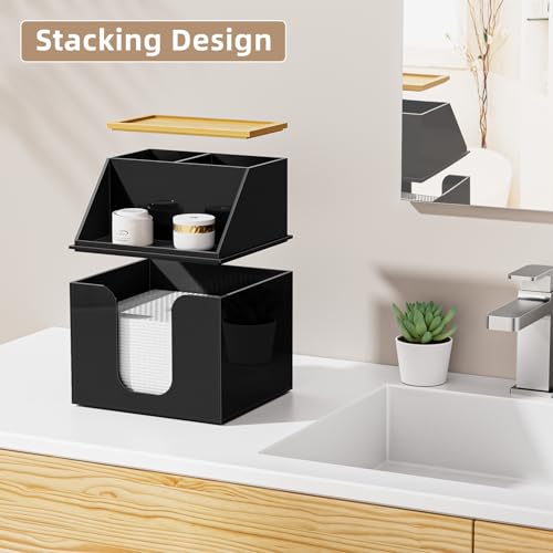 2-Tier Acrylic Face Towel Holder with Bamboo Lid