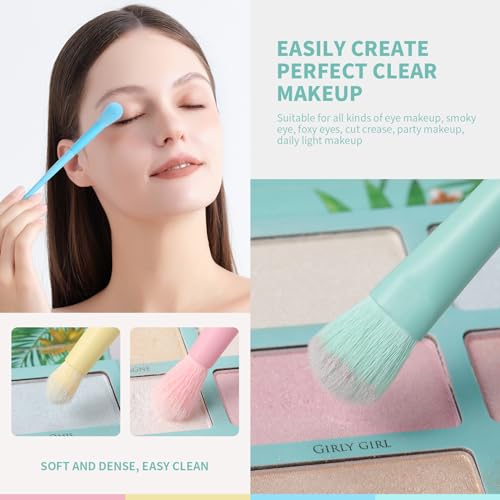 Docolor 17Pcs Colourful Makeup Brush Set + Makeup Brushes Cleaner Set,Premium Synthetic Kabuki Foundation Blending Rainbow Make Up Brush Set with Solid Soap Cleanser & Color Removal Sponge