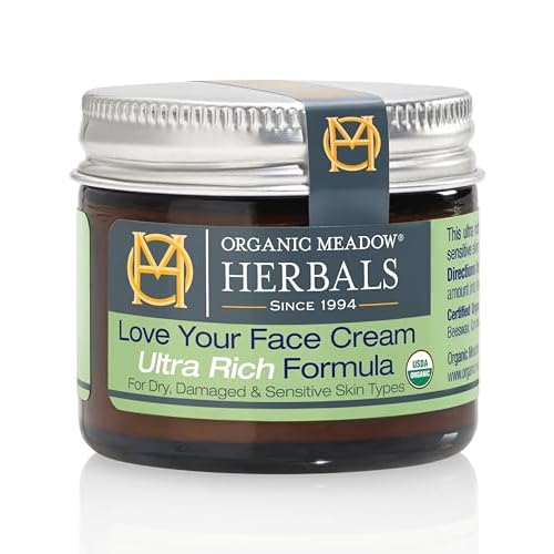 Organic Meadow Herbals Love Your Face Cream Ultra-Rich Formula (2oz) - USDA Certified Organic. Deep Penetrating, Rich Moisturizer & Skin Repair Cream. Woman-owned & Operated Since 1994.