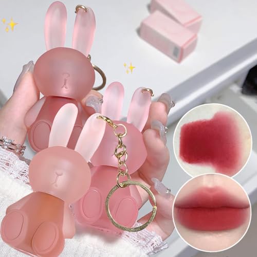 Baorder 3-Color Cute Rabbit Matte Lipstick Set with Keychain