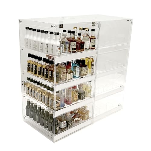 Mini Liquor Bottle Display Case with Adjustable Shelves & Lock, 50ml Nips Organizer