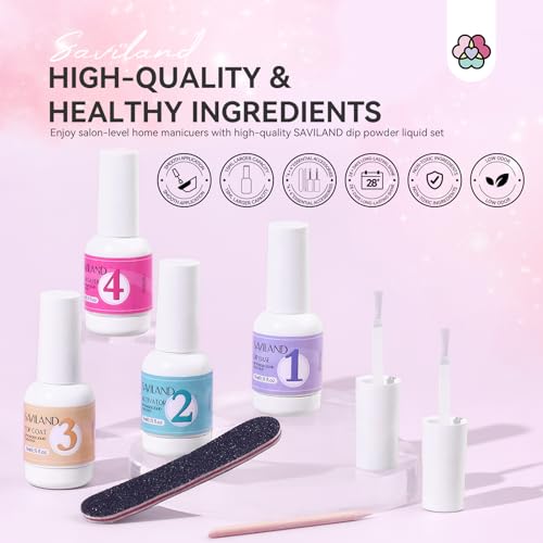 SAVILAND HEMA-Free Dip Powder Liquid Set - 4 Pcs Dip Nails Starter Kit