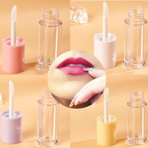 Qeuly 4Pcs 6ml Empty Lip Gloss Tubes with Wand & Colorful Caps