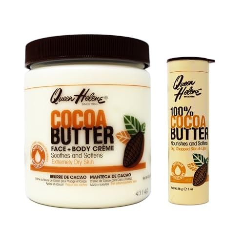 Queen Helene Cocoa Butter Moisturizing Kit, Face + Body Cr?me 15 oz and 100% Cocoa Butter Lip Balm 1 oz for Dry Skin and Lips