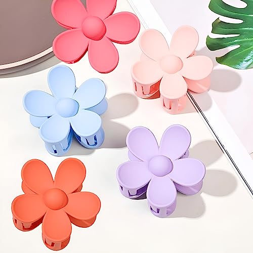 SCRMROIA Flower Hair Claw Clips, Big Large Floral Daisy Hair Clip, Strong Hold, Non Slip Jaw Matte Clips for Women Girls, Colorful Summer Beach Hair Accessories Gift (Set B)