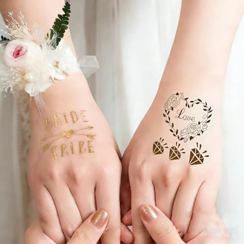 Gold Bride Temporary Tattoos for Bachelorette Party (8 Pack)