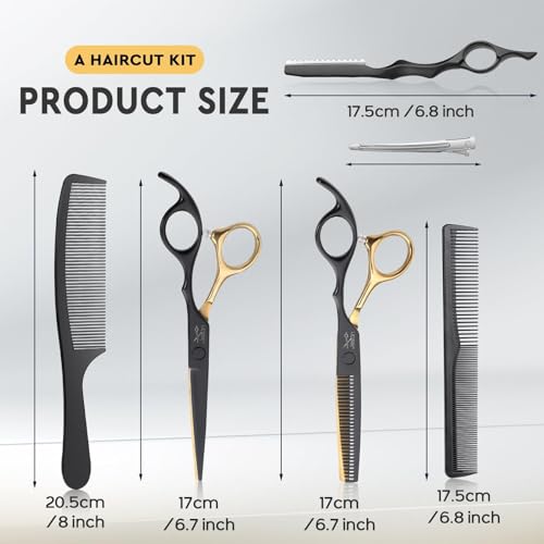JASON 6-Inch Professional Hair Cutting Scissors Set Black & Gold – 10-Piece Barber Shears