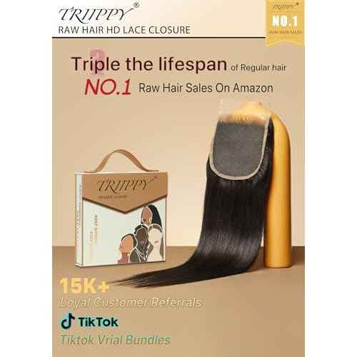 Triippy Raw Hair 5x5 HD Lace Closure Straight More Less Shedding than Regular Virgin Hair, 0.10mm Ultra-Thin 5x5 Swiss Real HD Lace with 100% Raw Cambodian Human Hair 22 Inches