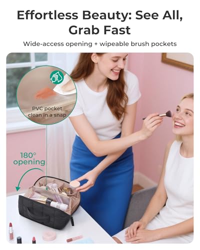 BAGSMART Women's Puffy Travel Makeup Bag, Water Resistant