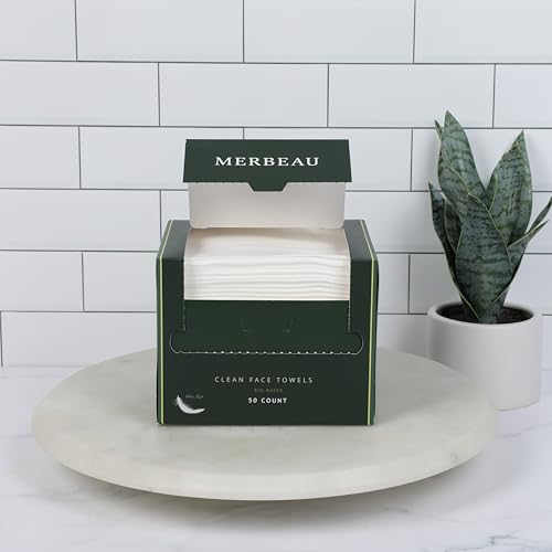 Clean Facial Towels for Sensitive Skin, 100% USDA Biobased Face Towels, 50 Count, Ultra Soft, Makeup Remover Dry Wipes, Cotton
