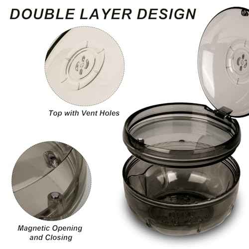 Retainer Cleaning Case,Portable No-Leak Denture Cup Case with Dentures Brush Kit, Travel Retainer Cases with Vent Holes for Clear Aligner,Mouth Guards,Night Guard,Dentures (Black)