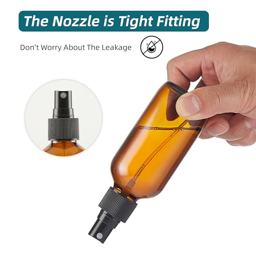 4 Pack Dark Amber Glass Spray Bottles 4 oz - Refillable & Leakproof