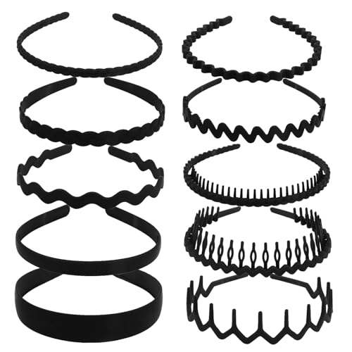 10 Pack Black Matte Zigzag Non-Slip Headbands for Women & Men