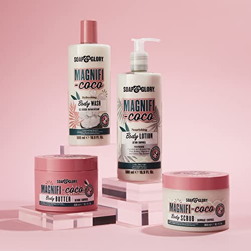 Soap & Glory Magnificoco Buff and Ready Coconut Body Scrub - Smoothing & Buffing Body Scrub - Coconut Scented Body Polish - Brightening with Green Tea Extract (300ml)