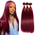 99J Burgundy Straight Human Hair Bundles - 3 Pack, 150g