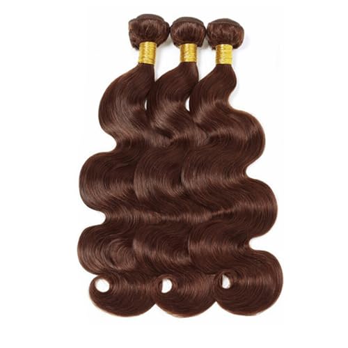 #4 Brown Body Wave Human Hair Bundles - 3 Pack, 12-34 Inch