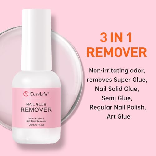 Curvlife 15g Quick Dry Nail Glue & 20ml Remover Set for Press-On Nails