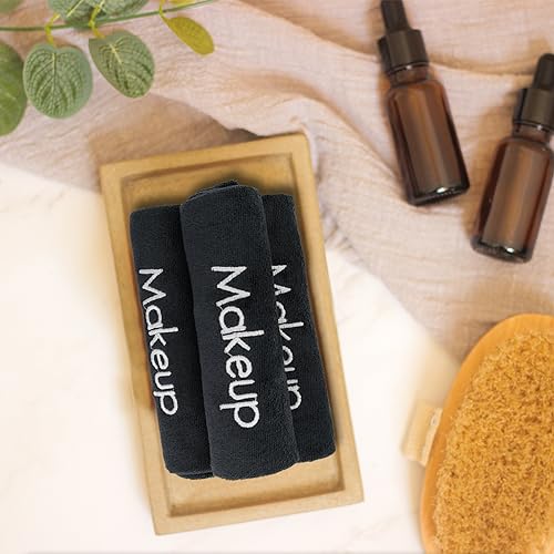 52 Pcs Black Makeup Washcloths - 13x13 Inch Microfiber Makeup Remover Towels - Reusable Soft Absorbent Face Cloth - Facial Cleansing Remover Washcloths for Women Skin Cleaning