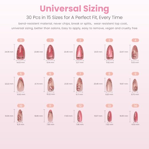 Rosé Blossom Press On Nails - Pink Almond Cat Eye 30 Pcs