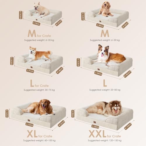 EHEYCIGA Orthopedic Dog Beds for Extra Large Dogs, Waterproof Memory Foam XL Dog Bed with Sides, Non-Slip Bottom and Egg-Crate Foam Big Dog Couch Bed with Washable Removable Cover, Beige