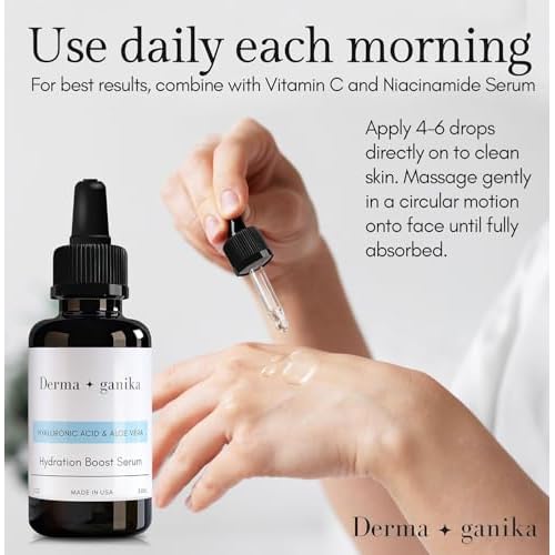 Derma ganika Hyaluronic Acid Serum for Face & Neck - Made in USA Ultra-Hydrating Anti-Aging Serum with Aloe Vera | Softens, Smooths, and Brightens Dry & Sensitive Skin