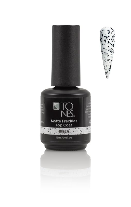 TONES Gel Polish Top Coat - Ultra Durable UV LED Top Coat for Gel Nails - Premium Gel Top Coat for Salon-Quality Gel Manicures (Matte Freckles - Black)