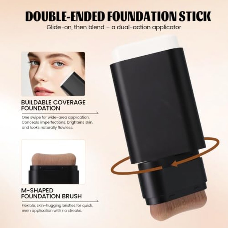 LuLuTone Color-Changing Foundation Stick with Brush - Long Lasting Hydrating Formula for All Skin Tones