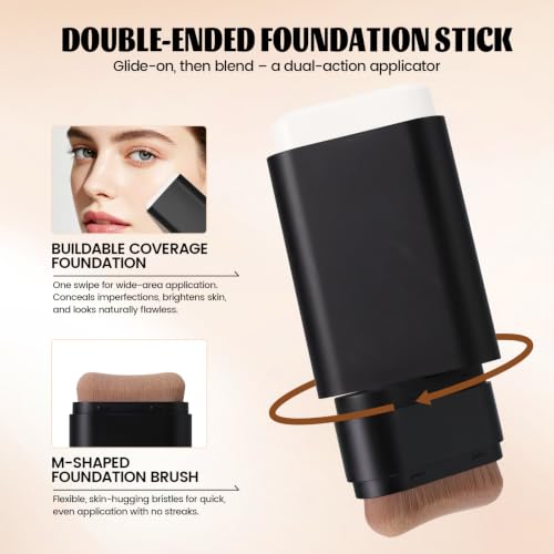 LuLuTone Ivory White Color-Changing Foundation Stick with Brush, Long Lasting Hydrating Concealer for Mature Skin