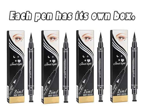 Dual-End Wing Stamp Eyeliner Pen Set, 4 Count Waterproof