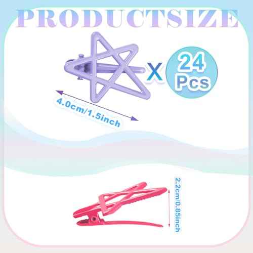 ELANE 24 Pcs Star Snap Hair Clips for Women Girl,Cute Hair Barrettes for Women Fine Thin Hair Accessories DIY (8-colors)