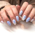 Blue Polka Dots Press On Nails Short Almond 24pc Kit