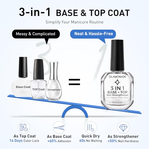 Glamonade 3-in-1 Clear Nail Polish - Quick Dry Top Coat & Base Coat