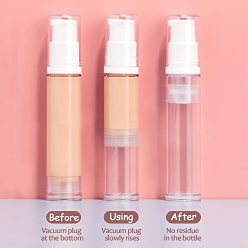 Travel Foundation Container Bottles Set - 10ml Airless Pump Refillable Cosmetic Bottles