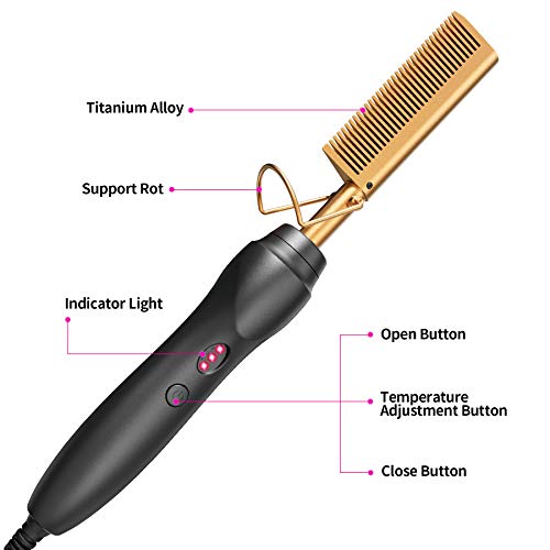 BudiGl Gold Ceramic Hot Comb Hair Straightener & Curling Pressing Comb for All Hair Types