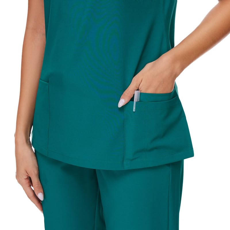 COZYFIT Scrubs for Women Set - Stretch V-Neck Scrub Top & Jogger Pant with 8 Pockets, Yoga Waistband, Anti Wrinkle, Slim Fit Women Scrubs