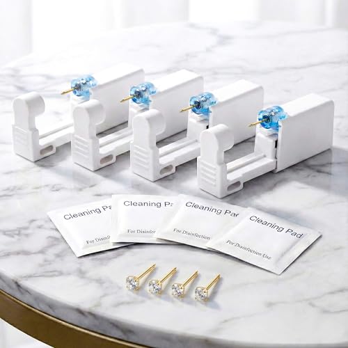 12-Piece Ear Piercing Kit with 4 Cubic Zirconia Studs - 316L Stainless Steel