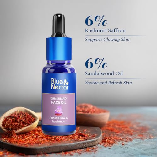 Blue Nectar Kumkumadi Oil for Face | Ayurvedic Anti Aging Serum for Appearance & Radiance | Saffron & Sandalwood Kumkumadi Tailam Face Oil for Glowing Skin for Women & Men (26 Herbs, 1 Fl Oz)