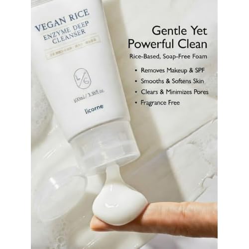 LICORNE Vegan Rice Enzyme Purifying Cleanser (3.38 fl oz) - Exfoliating Face Wash for Pores & Blackheads - Korean Rice Water Foam Cleanser - Deep Pore Purifying & Makeup Remover for Radiant Glow