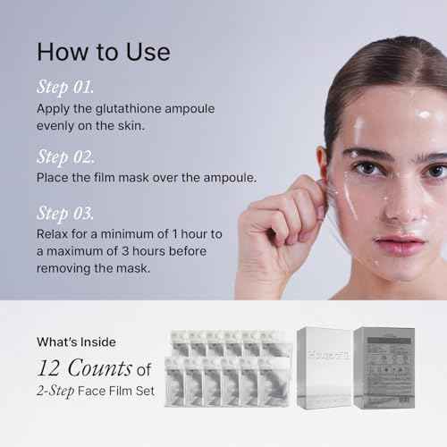 House of B Glow Glutathione 2-Step Face Film Set for Wrinkle Reduction & Skin Tone Enhancement, Shine Your Light with 12 Counts Korean Mask