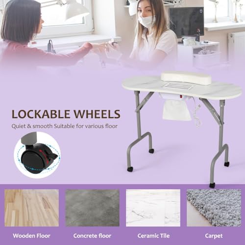 AGESISI Portable Manicure Table Foldable Nail Desk with Dust Collector
