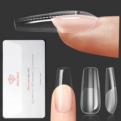 Modelones Medium Coffin Nail Tips - 120 Pcs, 15 Sizes, Acrylic Strength