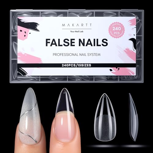 Makartt Almondetto Nail Tips - 240PCS Clear Medium Full Cover